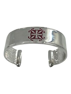 Rustic Cuff Tonya Silver Metal 1” Red Logo Emblem Cuff Bracelet